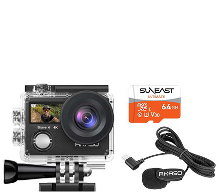 Akaso Brave 4 New Version Action Camera + External Mic Type-C + Suneast MicroSD 64GB