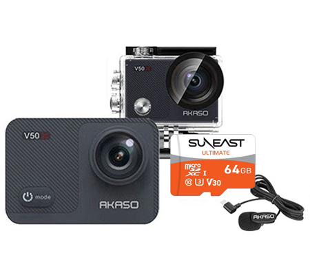 Akaso V50 X Action Camera New Version +  External Mic Type-C + Suneast MicroSD 64GB