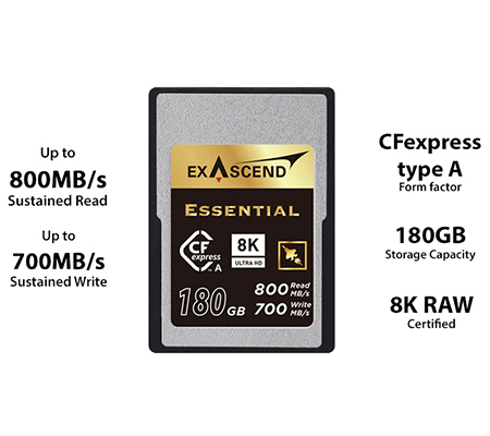 Exascend CFExpress Type A 180GB Essential (Read 800MB/s and Write 700MB/s)