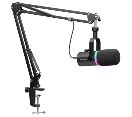 Feelworld PM-1 AS Dynamic Cardoid XLR / USB Microphone with Boom Arm Stand Black