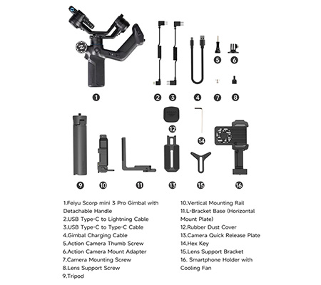Feiyu SCORP Mini 3 PRO 3-Axis Gimbal Stabilizer for Camera / Smartphone / Action Cam