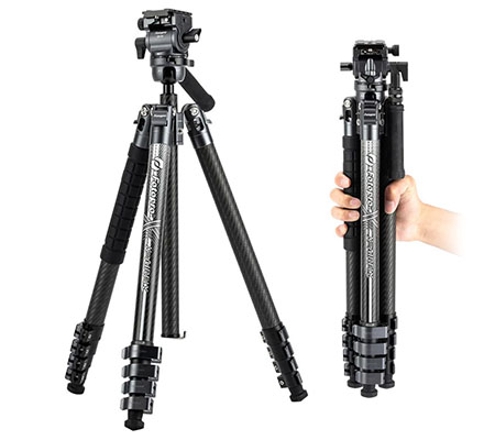 Fotopro X-Airfly Carbon Fiber Tripod with Ball Head + Fluid Video Head Grey