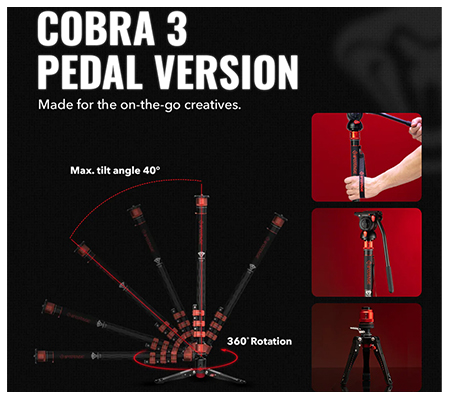iFootage Cobra 3 C180F-P + Komodo K5S Fluid Head Carbon Fiber Monopod with Mini Tripod
