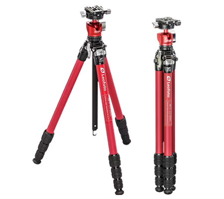 Leofoto LY-224C + LH-25 Carbon Fiber Tripod Camera with Ball Head Red