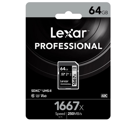Lexar SDXC 64GB Professional 1667x UHS-II V60 (Read 250MB/s and Write 120MB/s)