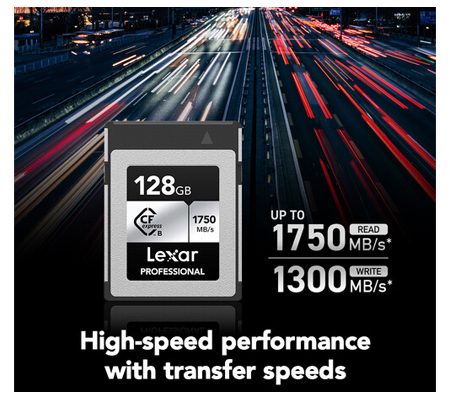 Lexar CFexpress Type B 128GB Professional Card Silver (Read 1750MB/s and Write 1300MB/s)