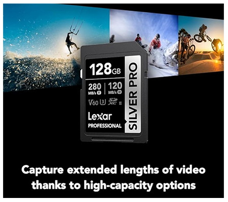 Lexar SDXC 128GB Professional Silver PRO UHS-II V60 (Read 280MB/s and Write 120MB/s)