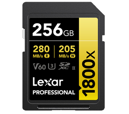 Lexar SDXC 256GB Professional Gold 1800x UHS-II V60 (Read 280MB/s and Write 205MB/s)