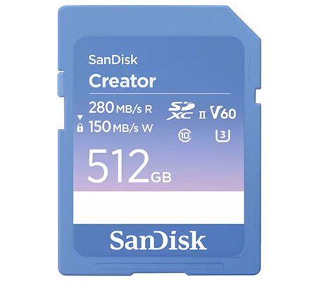 SanDisk SDXC Creator 512GB UHS-II V60 (Read 280MB/s and Write 150MB/s)