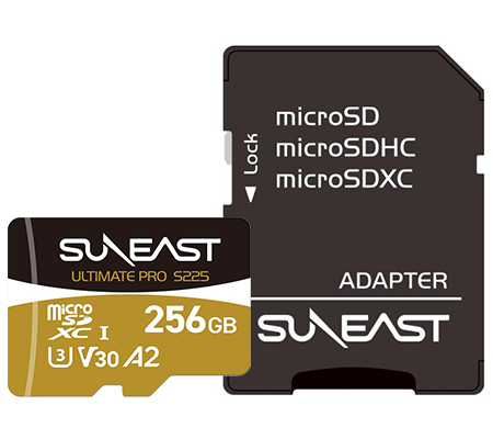 Suneast MicroSD 256GB 208MB/s UHS-I V30 Ultimate Pro S225 Gold Series SE-MS1256G23W1F