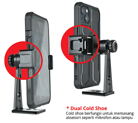 Takara PH-08 Adjustable 360° Metal Phone Holder with Dual Cold Shoe & Arca Swiss Base